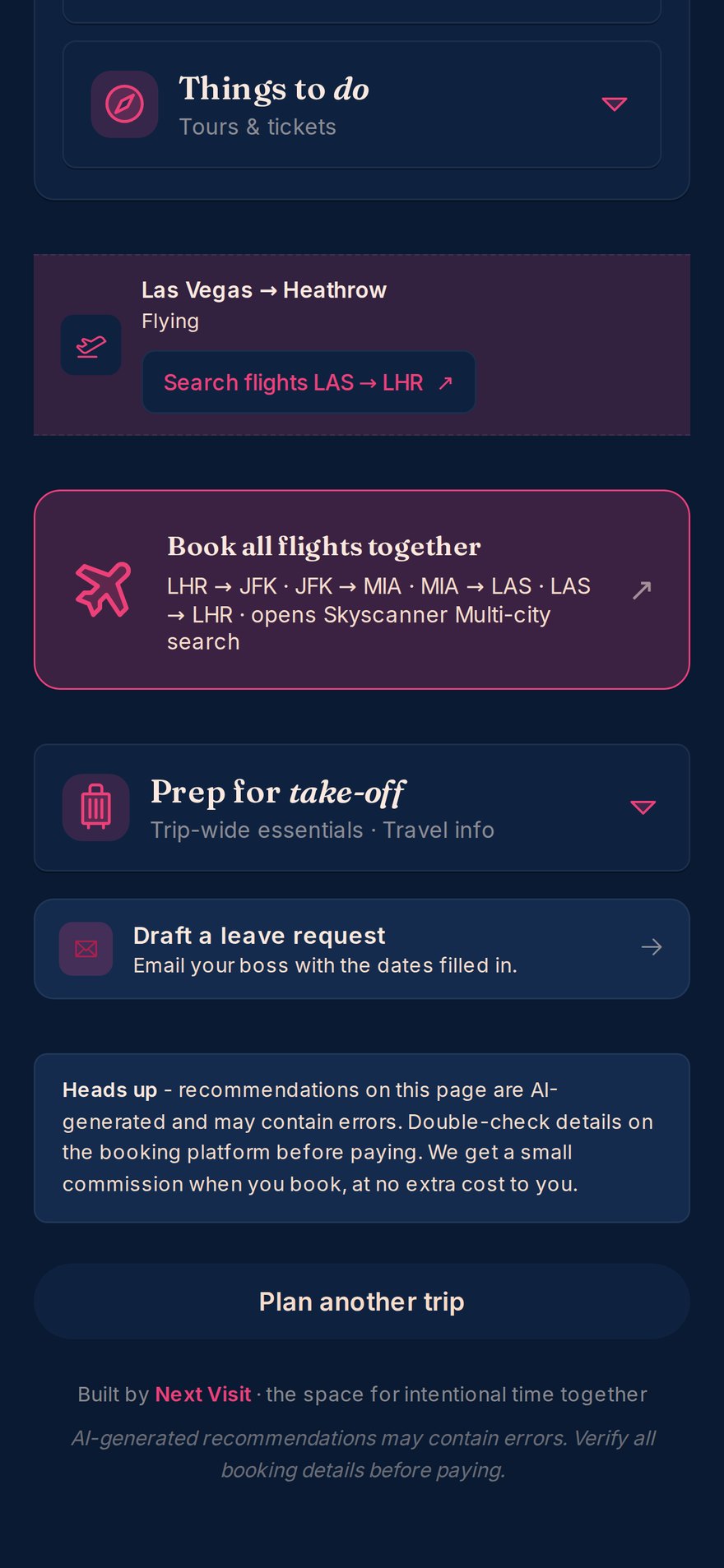 Book all flights together and draft a leave-request email